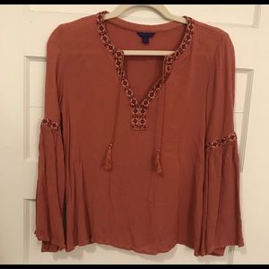 Aeropostale S Rust Boho Style Top Bell Sleeves